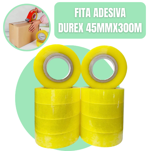 Fita Adesiva durex Transparente 10 ROLOS 300m – Resistente, Econômica e Pronta Entrega