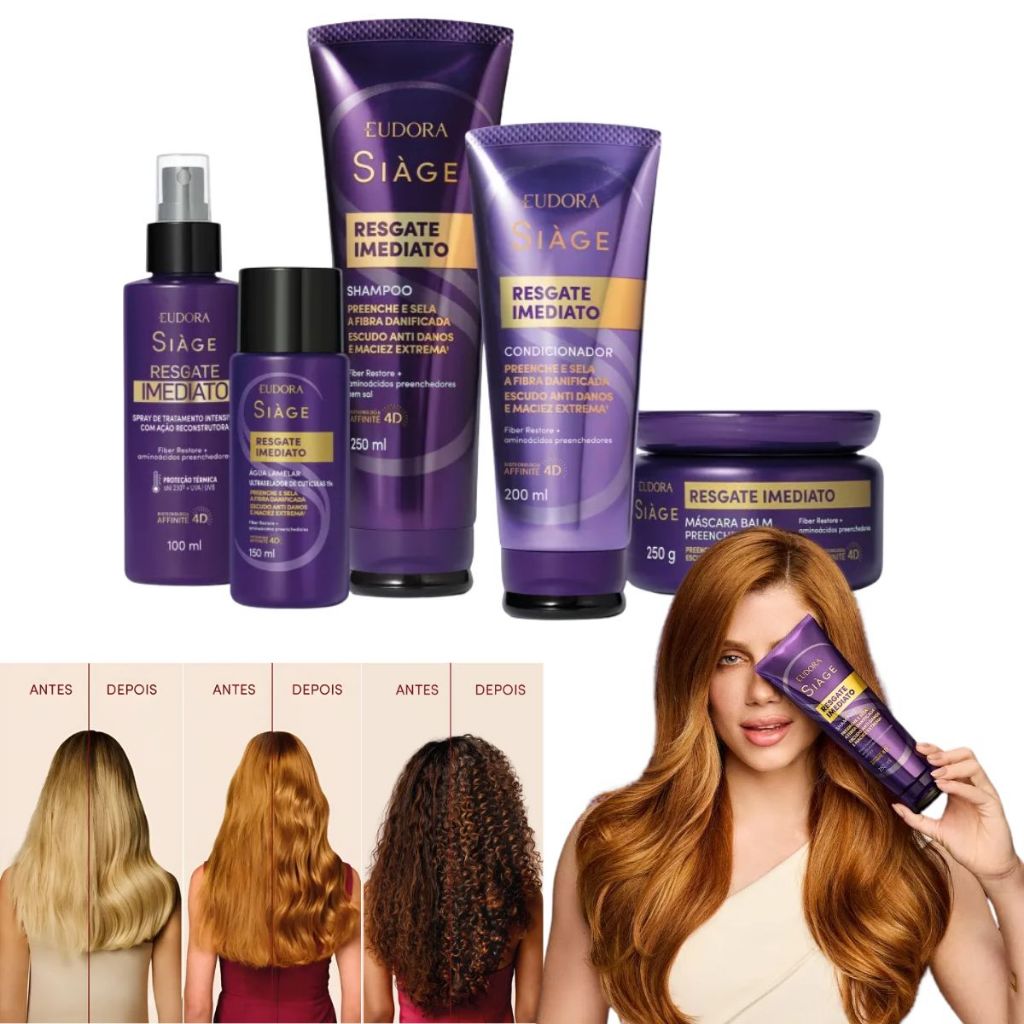 Eudora Siàge Resgate Imediato 150ml Brilho e Reparação Instantânea Proteção e Fios Sem Frizz