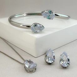 Conjunto Luxo Feminino Colar, Brinco e Pulseira Gota Cristal
