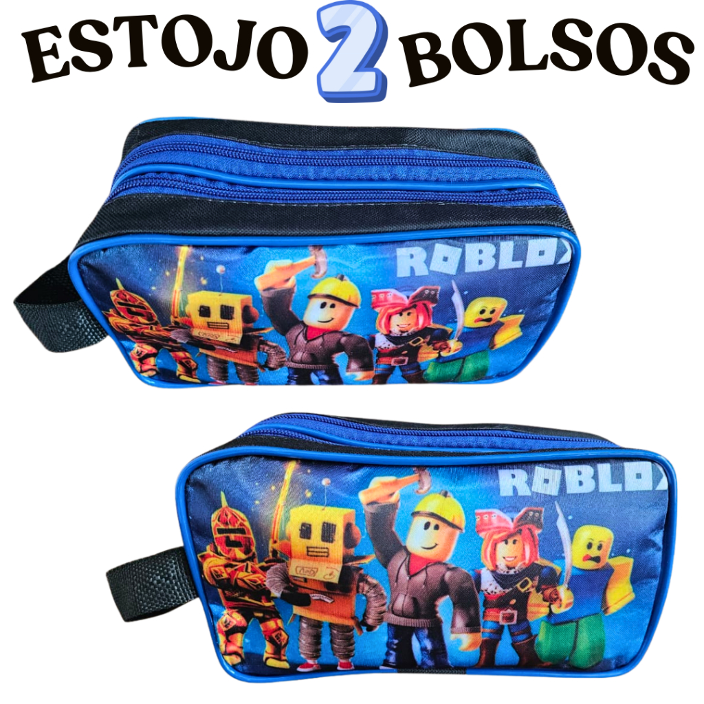 Estojo Lápis Duplo Escolar Roblox 2 Bolsos Divisórias Infantil Criança Menino Azul em Oferta na Shopee