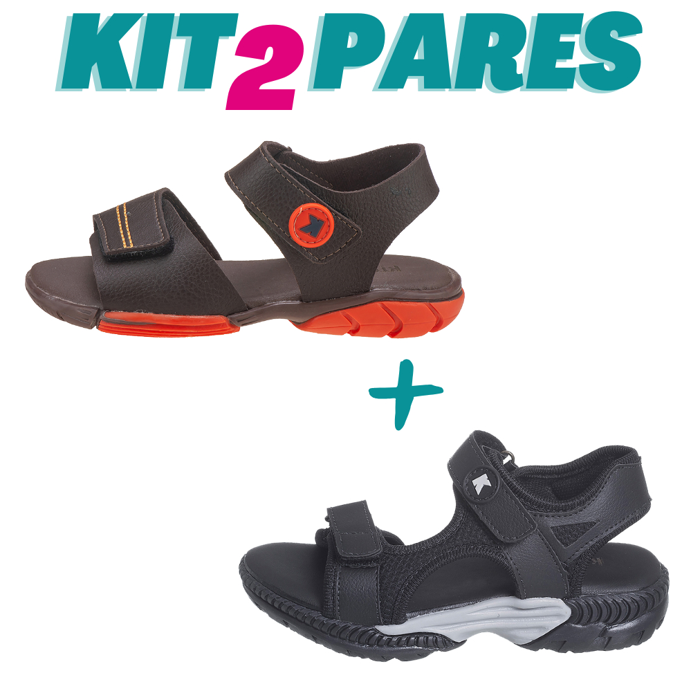 KIT 2 PARES Sandália Papete Infantil Menino Preta com Cinza e Papete Marrom Kidstep em Oferta na Shopee