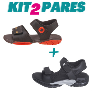 KIT 2 PARES Sandália Papete Infantil Menino Preta com Cinza e Papete Marrom Kidstep em Oferta na Shopee