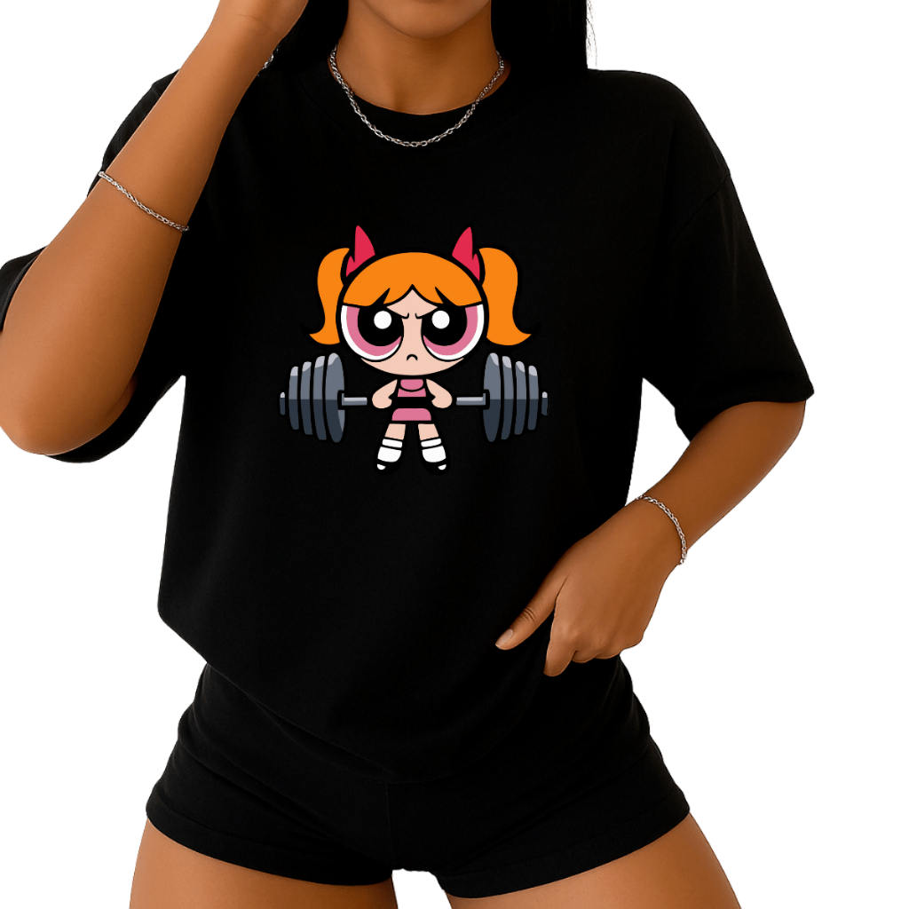 Camiseta Feminina Meninas Super Poderosas Florzinha Barra Academia Moda Treino Gola Redonda Algodão