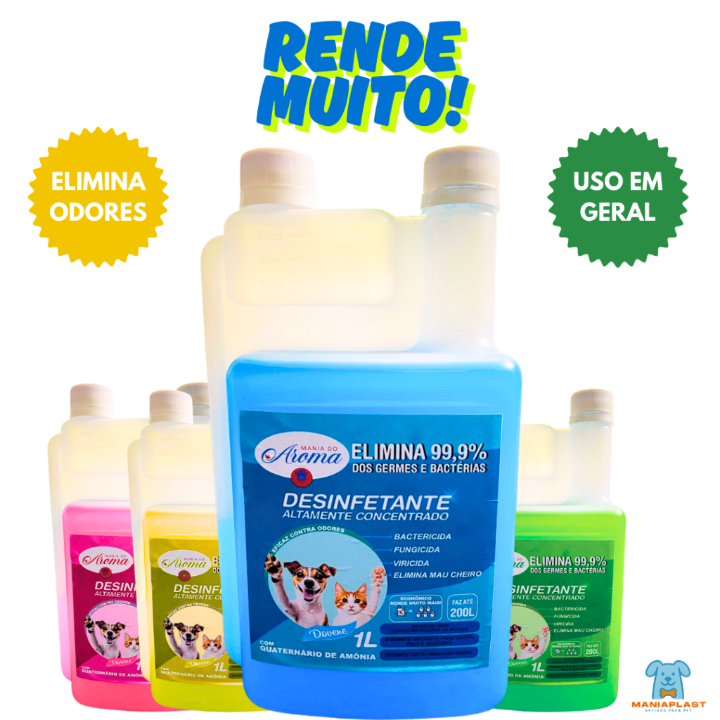 Desinfetante Ultra Concentrado 1 Litro Faz 100 Litros Várias Fragâncias Eliminador de Odor