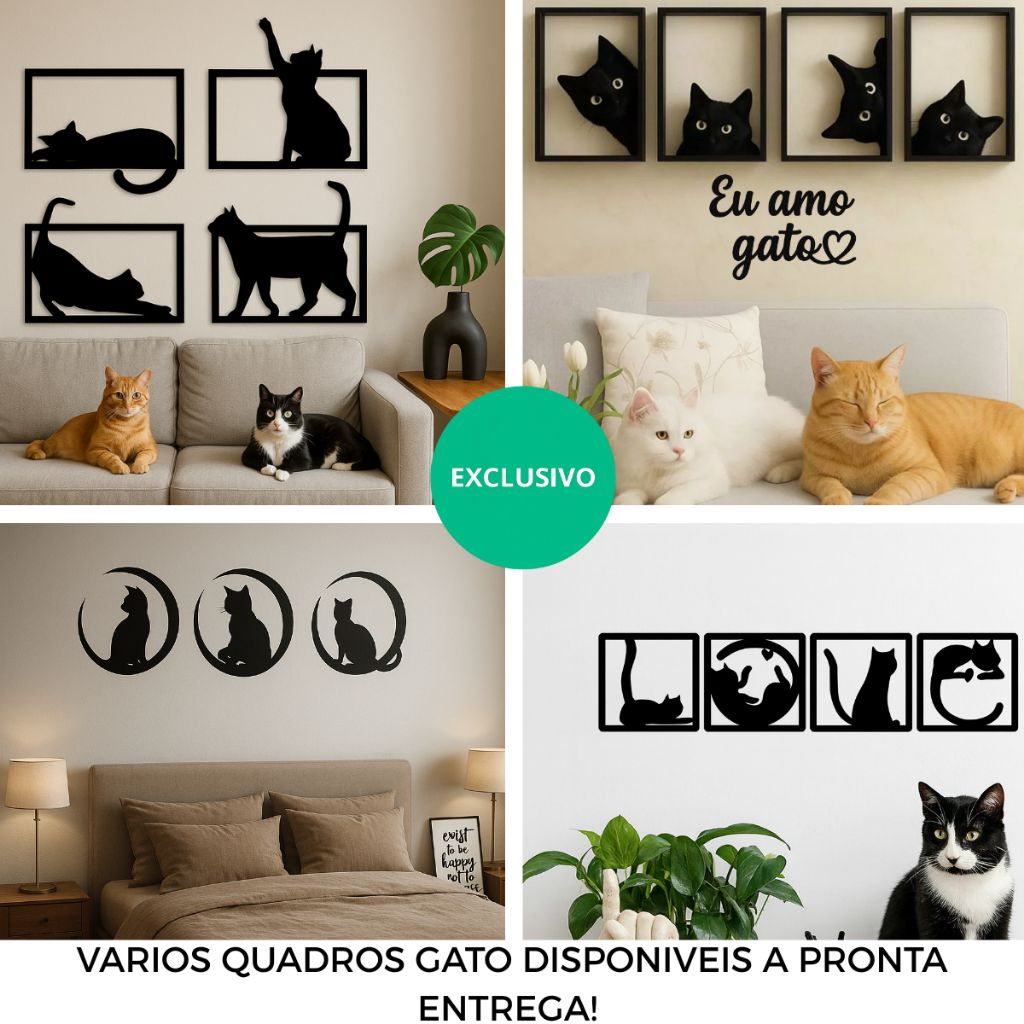 kit quadro gato Decorativo parede mdf Frase de parede eu amo gato Decoração quarto Sala