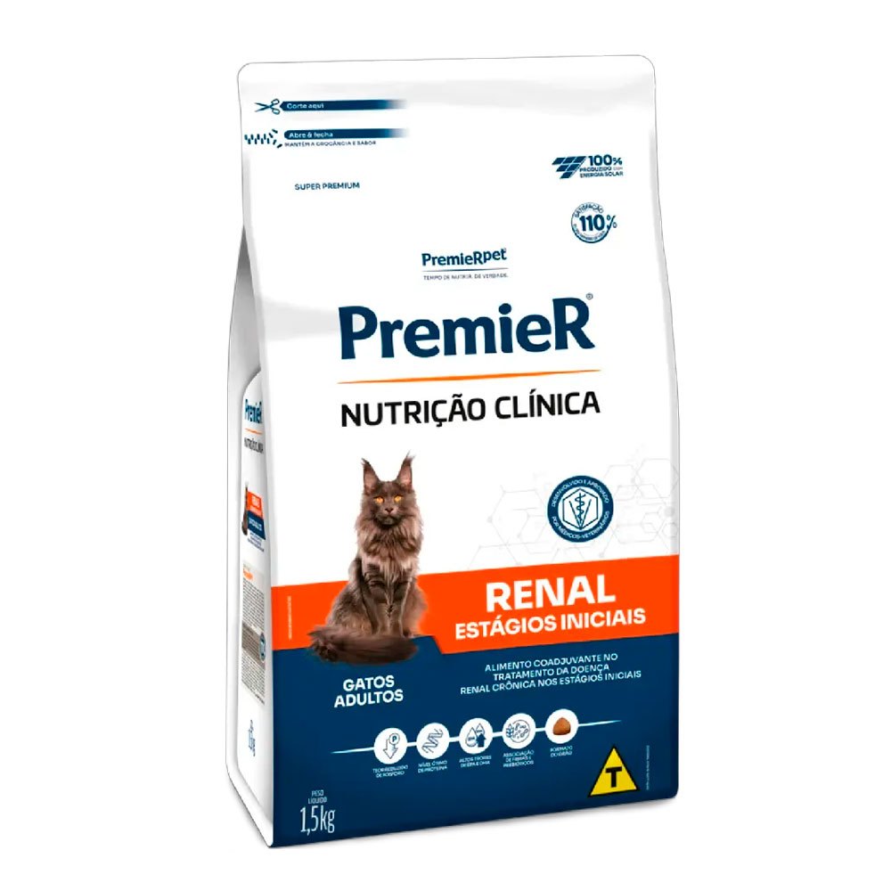 Ração Premier Nutrição Clínica Para Gatos Adultos Renal Estágios Iniciais 1,5kg