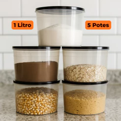 Kit 5 Potes Plásticos Transparentes 1 Litro Cozinha Mantimento Organização
