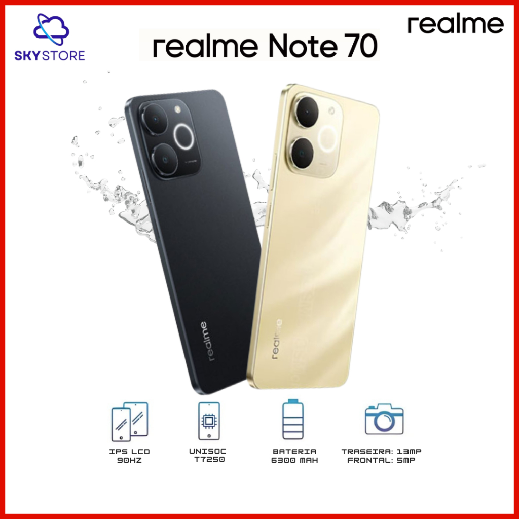 Realme Note 70 4G, Versão Global, 128-2564GB RAM e 4-8GB RAM, Processador Unisoc T7250, Novo em Oferta na Shopee