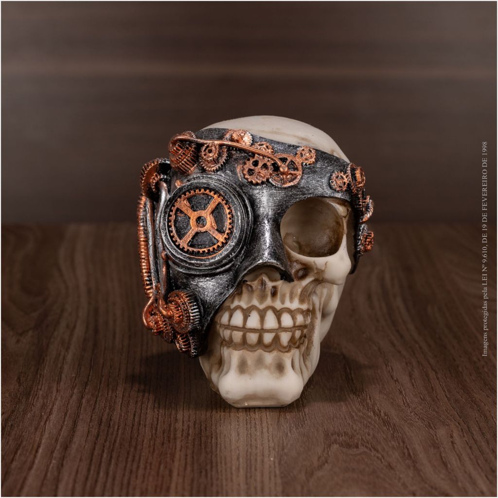 Crânio Caveira Decorativa Monóculo Steampunk de Resina