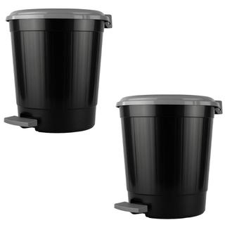 Kit 2 Lixeira Redonda com pedal Cozinha Banheiro Escritório 7 litros Preta