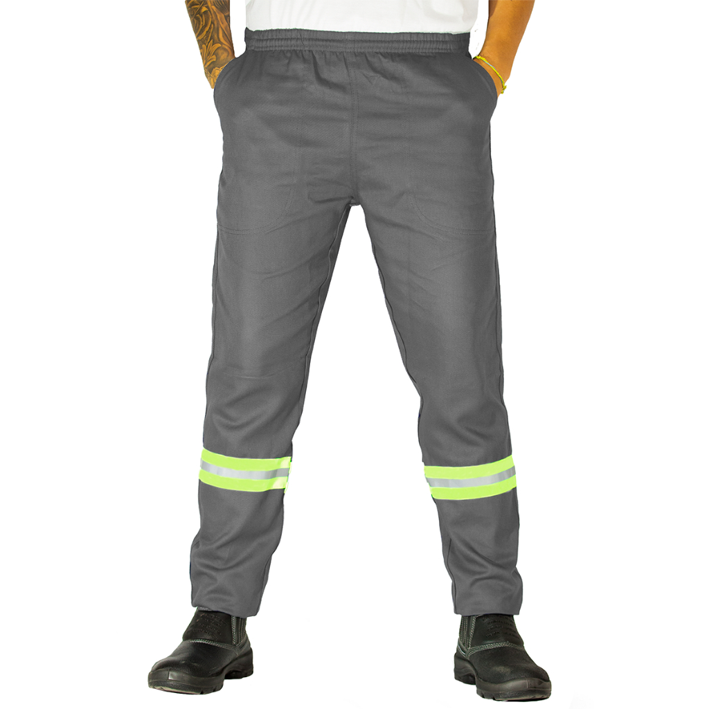 Calça refletivo com faixa Uniforme Pra Trabalho Peão Obra com Refletivo leve pra rodovia Calça brim pesado refletivo boa