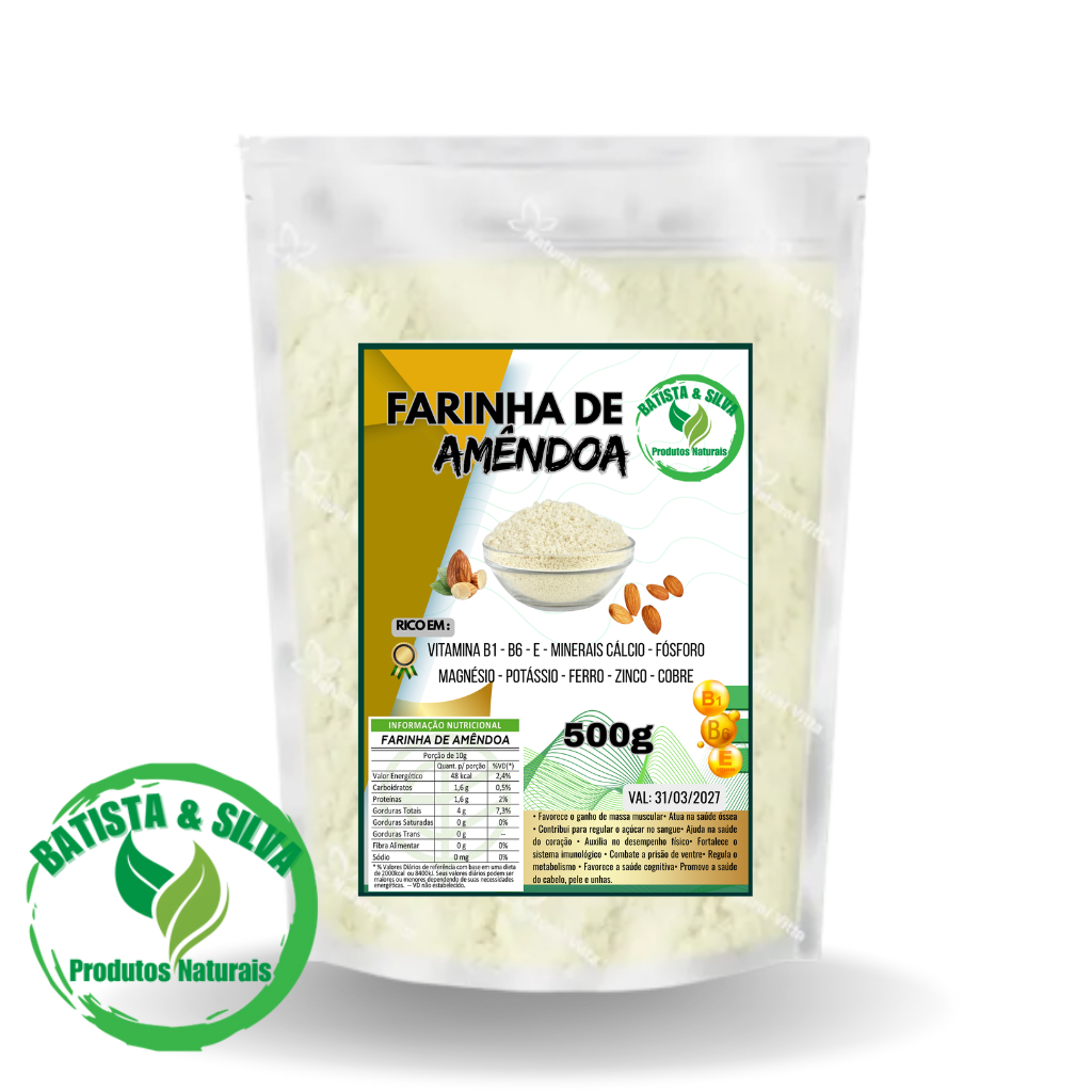 FARINHA DE AMÊNDOA 500g - Rico em VITAMINAS B1, B6, E
