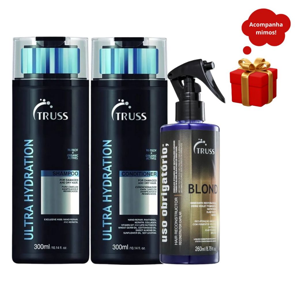 Truss Ultra Hydration o Shampoo e Condicionador 300ml + Blond 260ml