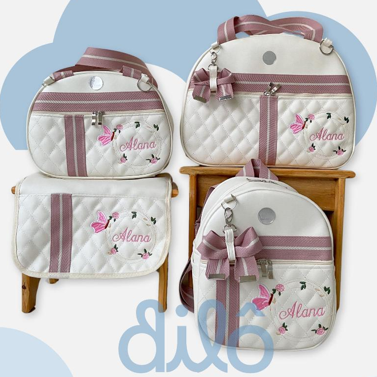 Kit de bolsas personalizadas brasão de borboleta. Conjunto bolsas meninas, Dilô Kids
