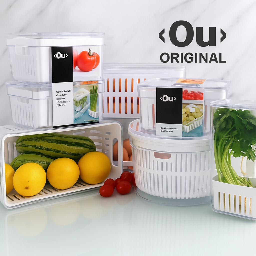Pote Organizador de Geladeira com Cesto Escorredor Multiuso para Frutas Verduras e Alimentos OU