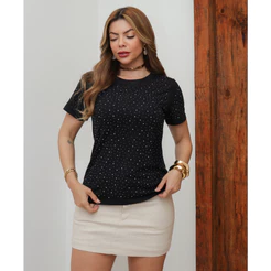 Blusa Feminina T-Shirt Brilho Camiseta Algodão Liso Moda Casual Verão 3RD SD1243
