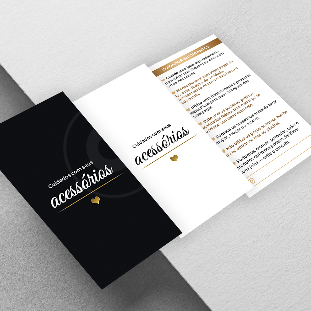 Cartão Cuidados Acessórios - Semi joias/ Bijuterias / 9x5 cm / Cores em Oferta na Shopee