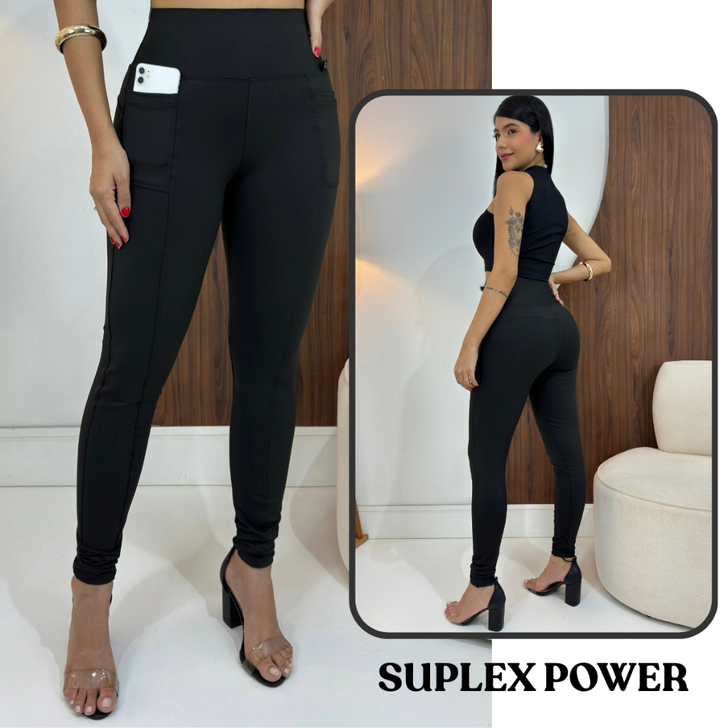 Calça Montaria Feminina Malha Suplex Com Bolso Zero Transparência Cintura Alta Premium Legging Preta