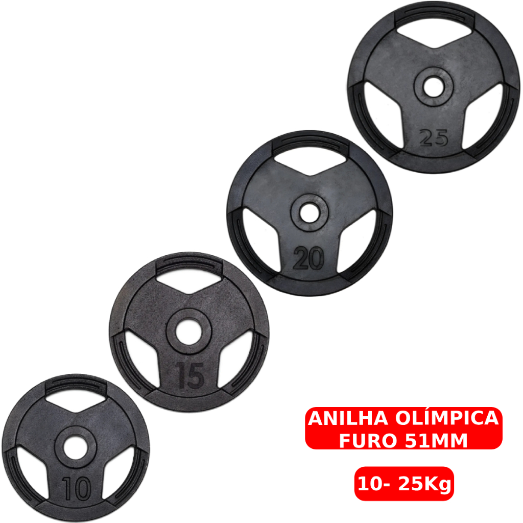 Anilha Olímpica 10 a 25kg Pintada Ferro Fundido Peso de Academia Musculação Fitness