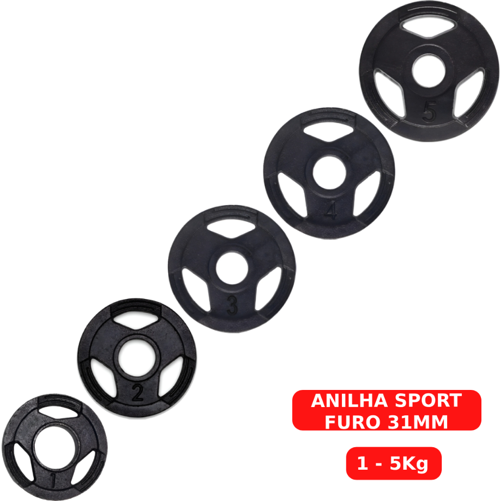 Anilha Standard Pintada 1 a 5kg Sport Ferro Fundido Peso de Academia Musculação Fitness