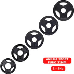 Anilha Standard Pintada 1 a 5kg Sport Ferro Fundido Peso de Academia Musculação Fitness