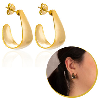 Brinco Meia Argola Média Gota Lisa Banhada A Ouro Elegante Argola Lisa Feminina Dourada