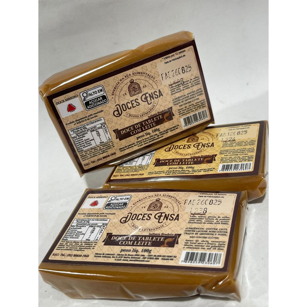 Tablete de Doce de leite de 100gr - Kit c/3un - Sabores: doce de leite puro e doce de leite c/chocolate