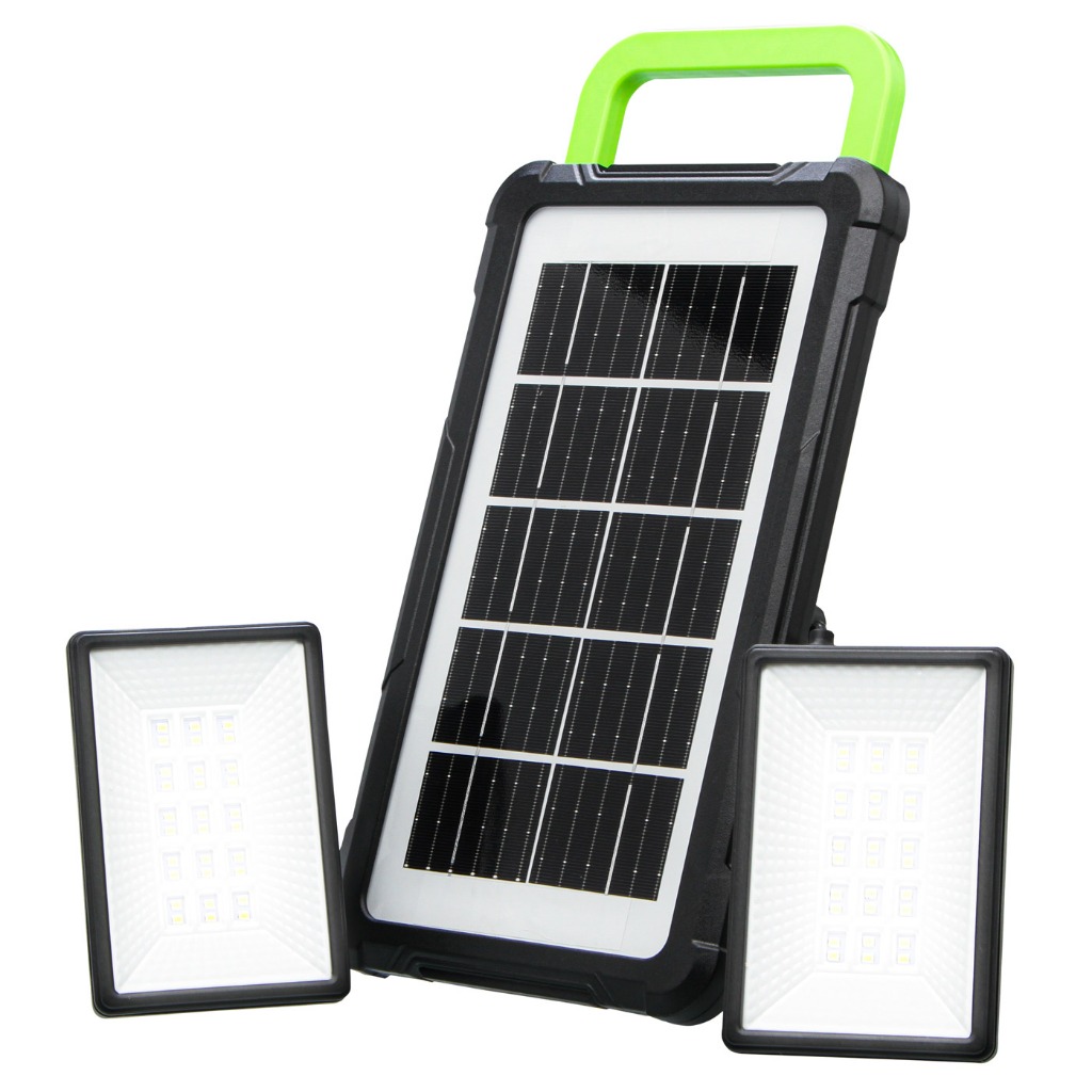 Kit Bateria Solar Painel Carregador Portátil Powerbank Refletor Lâmpada Emergência Camping Lanterna