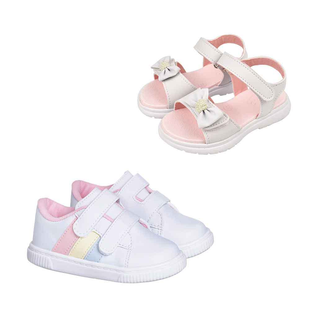 Kit 2 Pares Tênis Infantil Menina Colorido Sandália Feminina Laço