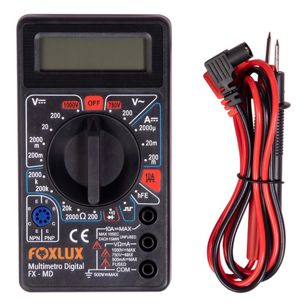 Multímetro Digital Foxlux com Teste de Continuidade Bipe Para Manutenção e Instalações Elétricas