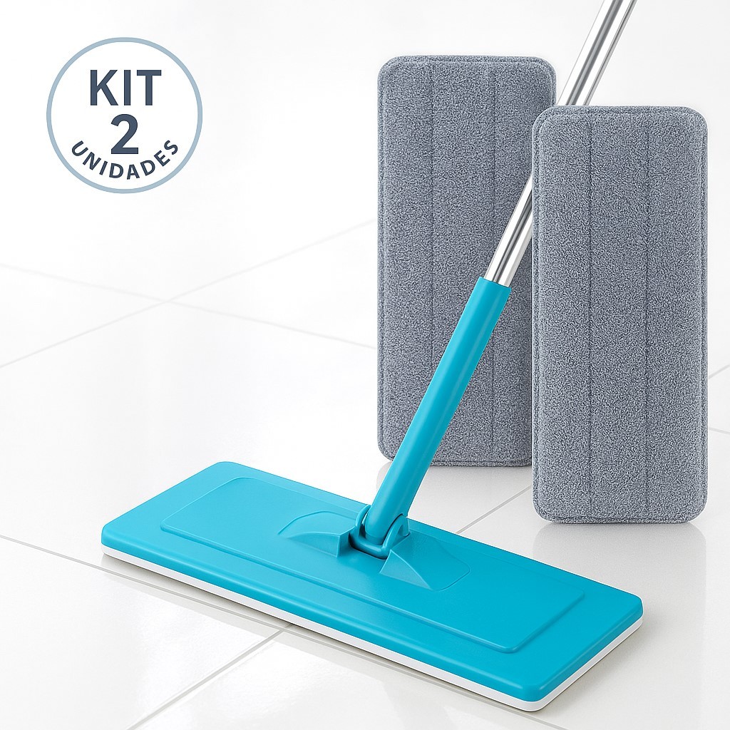Refil Mop Flat Microfibra 32x12cm Pacote 2 Unidades – Reposição Lavável Piso Cerâmica Madeira