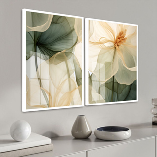 Quadro Moldura e Vidro Kit 2 Peças Grandes Flor Bege e Verde Decoração Sala Quarto Escritório em Oferta na Shopee