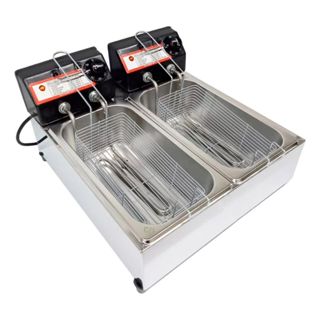 Fritadeira Elétrica com Cuba Dupla Profissional 5L Industrial em Inox e Termostato em Oferta na Shopee