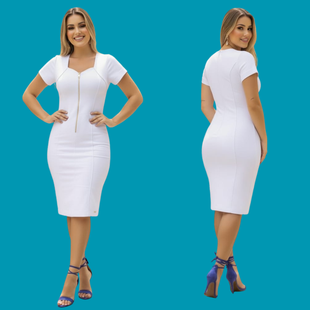 Vestido branco feminino para réveillon,  fim de ano, virada de ano, vestido com elastano e conforto