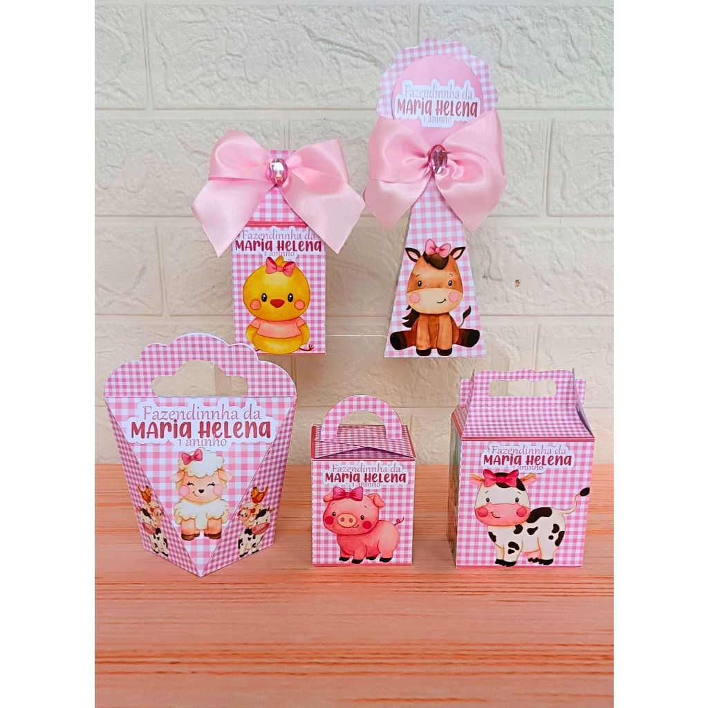 KIT PERSONALIZADO PARA LEMBRANCINHA - FAZENDINHA MENINA ROSA / KIT CAIXAS / ANIVERSARIO