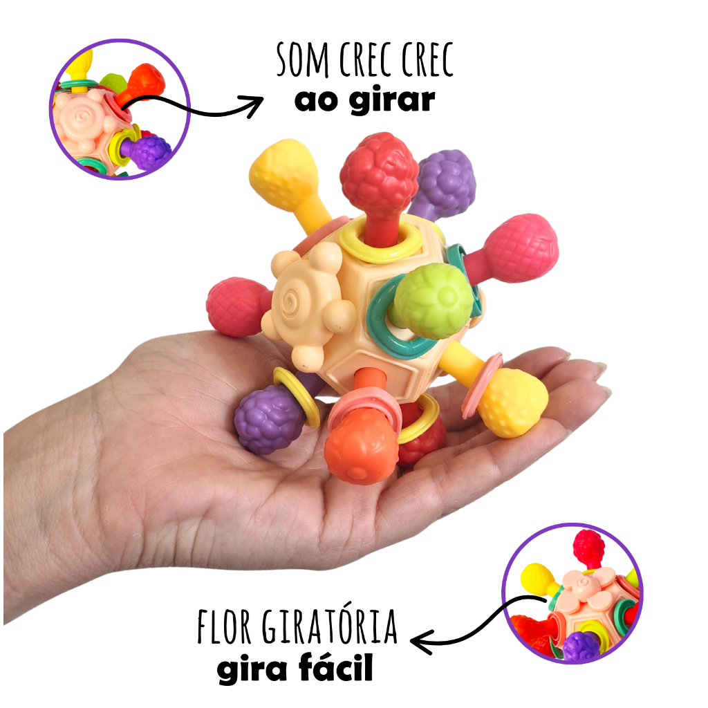 Bolinha Mordedor Sensorial Atômica Brinquedo Chocalho Divertido Bebê 6 Meses