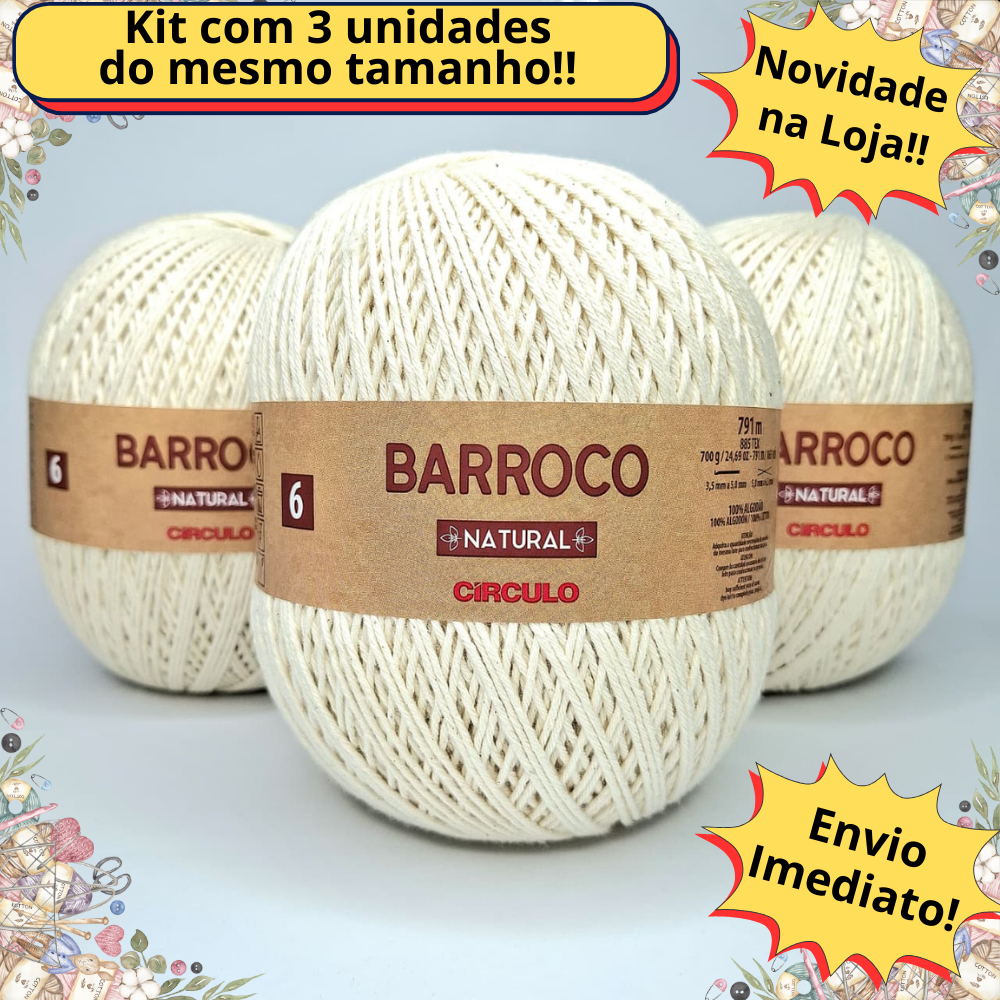 Kit 3 Barbantes Barroco Natural 700g Círculo N°4 N°6 N°8 N°10 Crochê, Tricô, Tapeçaria e Macrame em Oferta na Shopee