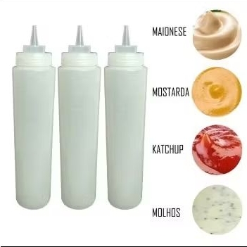 Bisnaga Grande 1 l transparente 30cm tampa branca, para Molhos , Azeite , Mostarda perfeito para Bares e Lanchonetes.