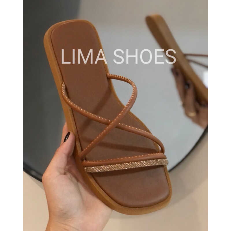 Sandália SLIDE Feminina leve e confortável fácil de calçar com tira brilhante Flatform