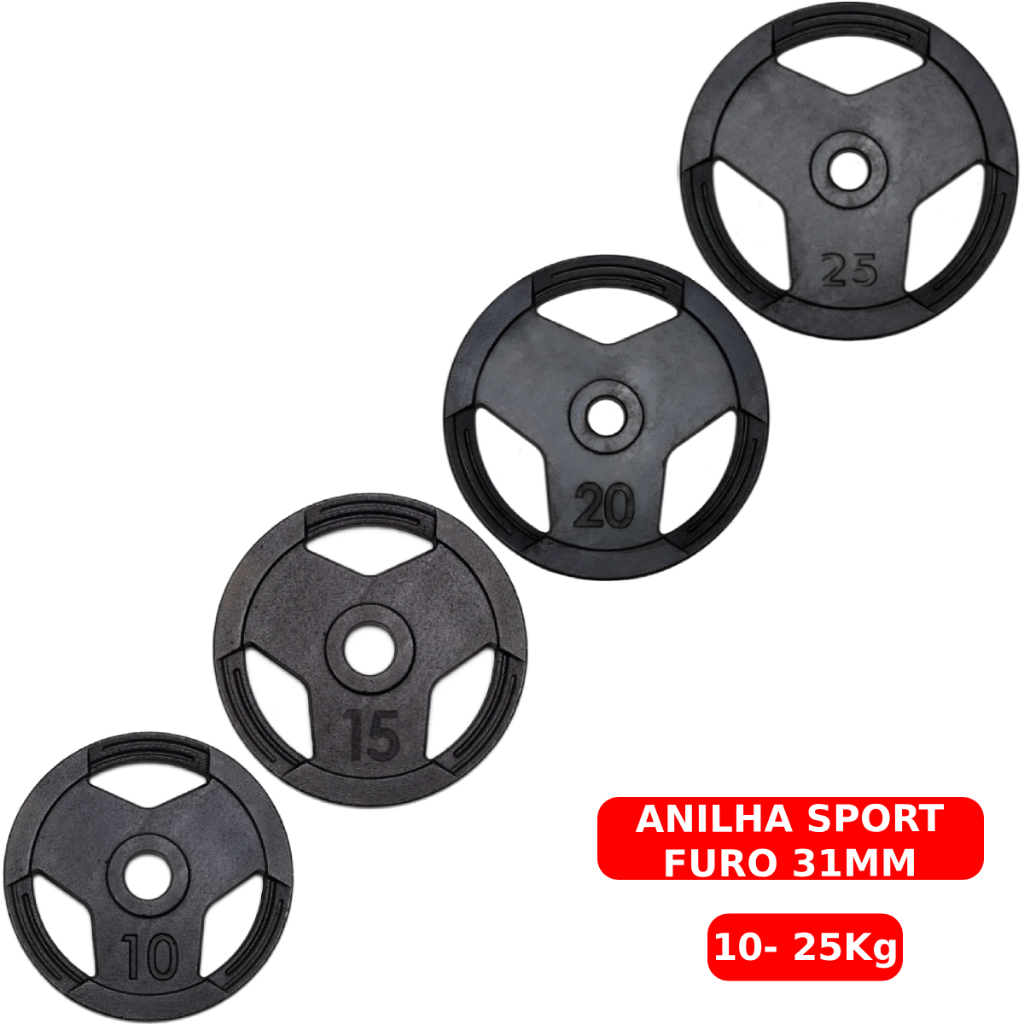 Anilha Standard Pintada 10 a 25kg Sport Ferro Fundido Peso de Academia Musculação Fitness