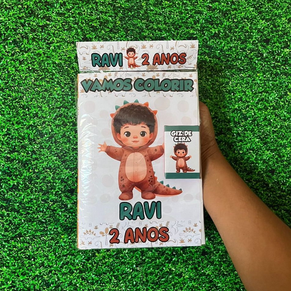 Revistinha de Colorir Personalizada - Dino Baby - Livrinho de Colorir - Lembrancinha de Aniversário-Giz de Cera