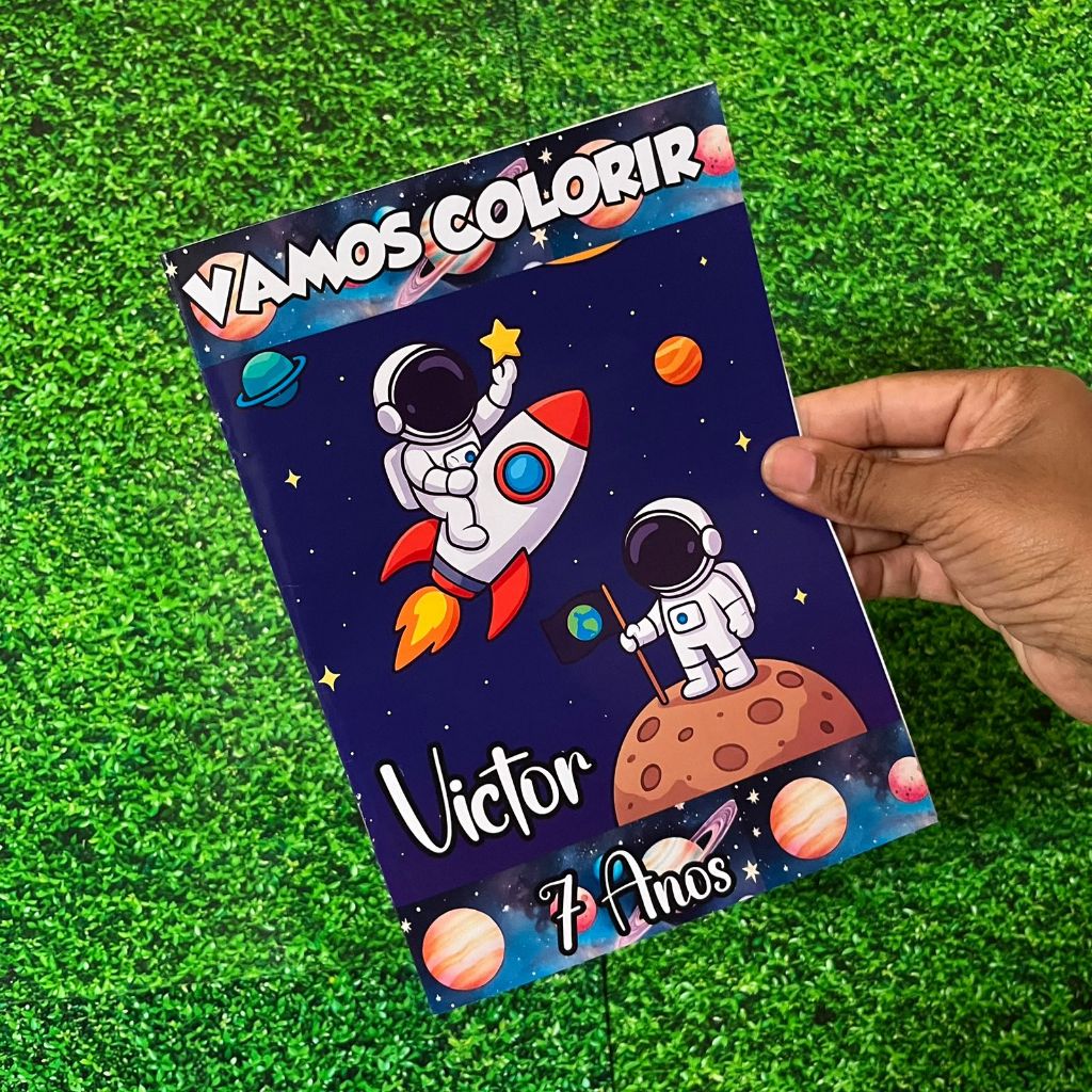 Revistinha de Colorir Personalizada - Astronauta - Livrinho de Colorir - Lembrancinha de Aniversário-Giz de Cera