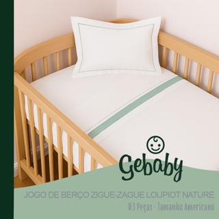 Kit 3 Peças Jogo De Berço Loupiot Nature Minasrey 100%Algodão Enxoval Americano Lençol c/Fronha Verde em Oferta na Shopee