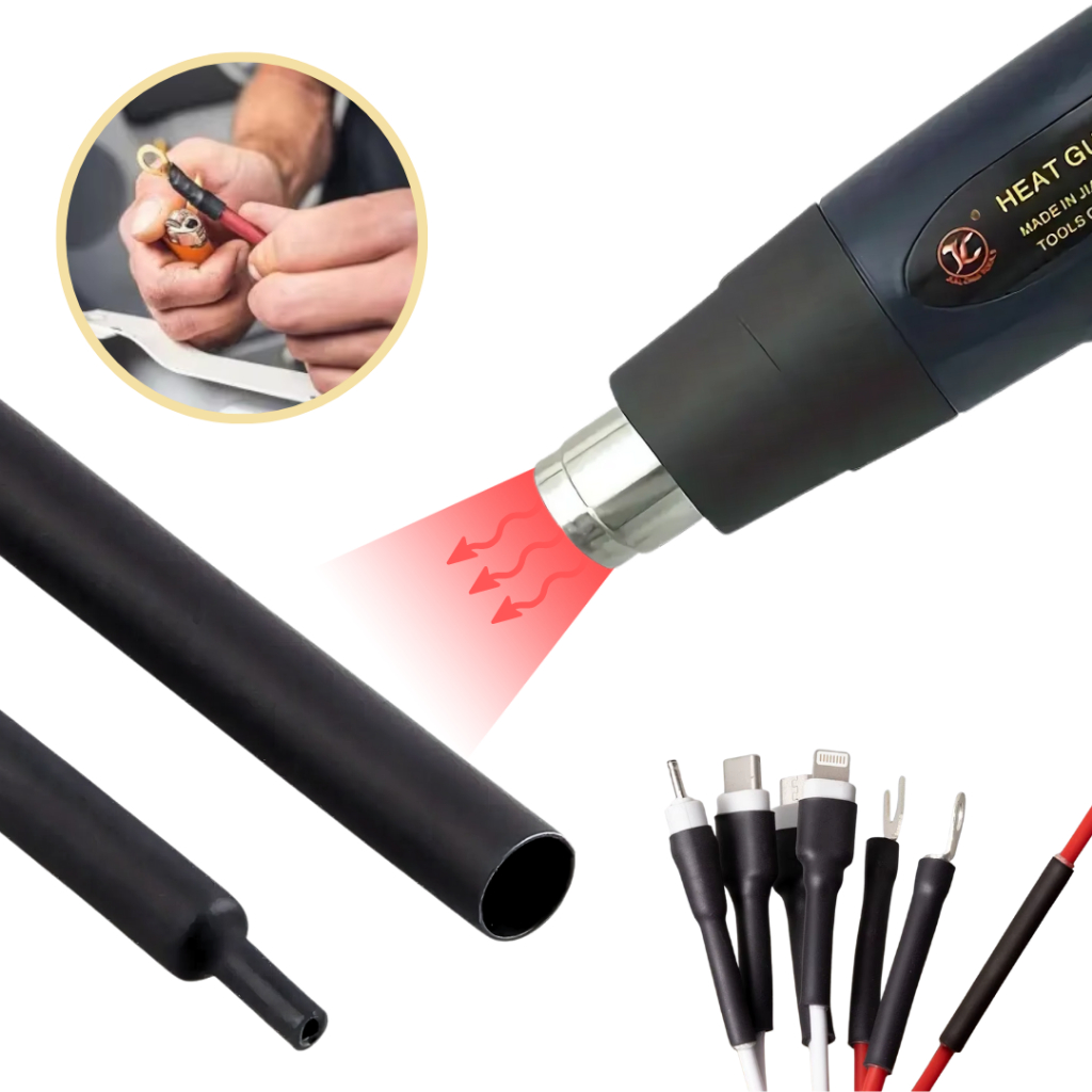 Kit 200 ou 50 Termo Retrátil Espaguete Tubo Isolante Emenda Repara fios Preto 6/8/10/12mm