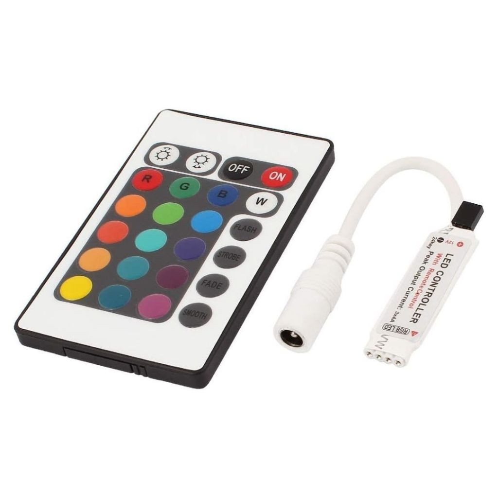 Controlador Fita LED RGB 12V 4 Vias Controle 24 Teclas 16 Cores Efeitos Ajuste Brilho em Oferta na Shopee