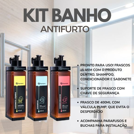 Dispensers de Parede FRASCO + LIQUIDO - porta shampoo,condic,sabonete- Banho Box Chuveiro, Hotel, Airbnb