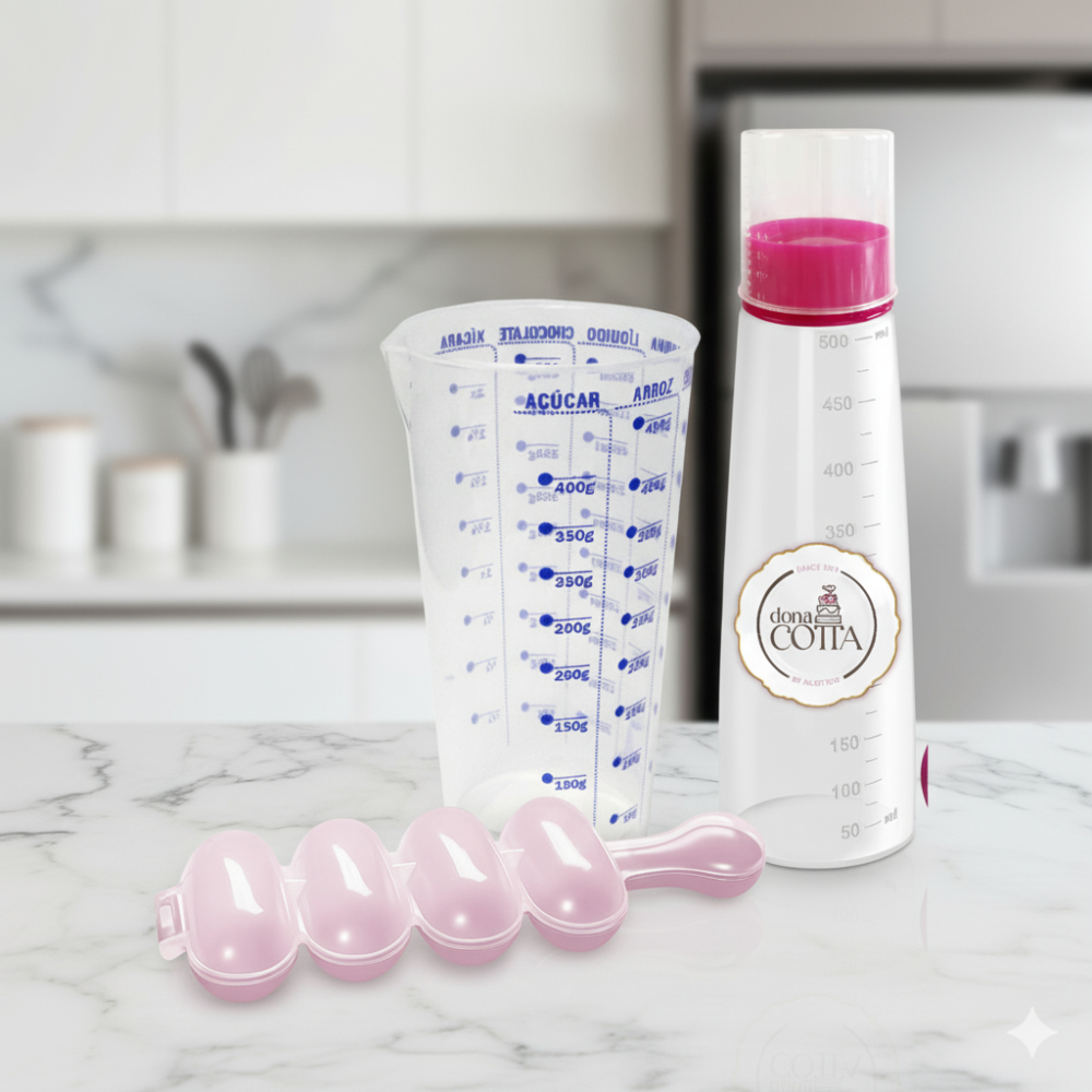 Kit Utensílios Confeitaria Boleador Copo Medidor Regador Bolo Rosa Plástico Cozinha