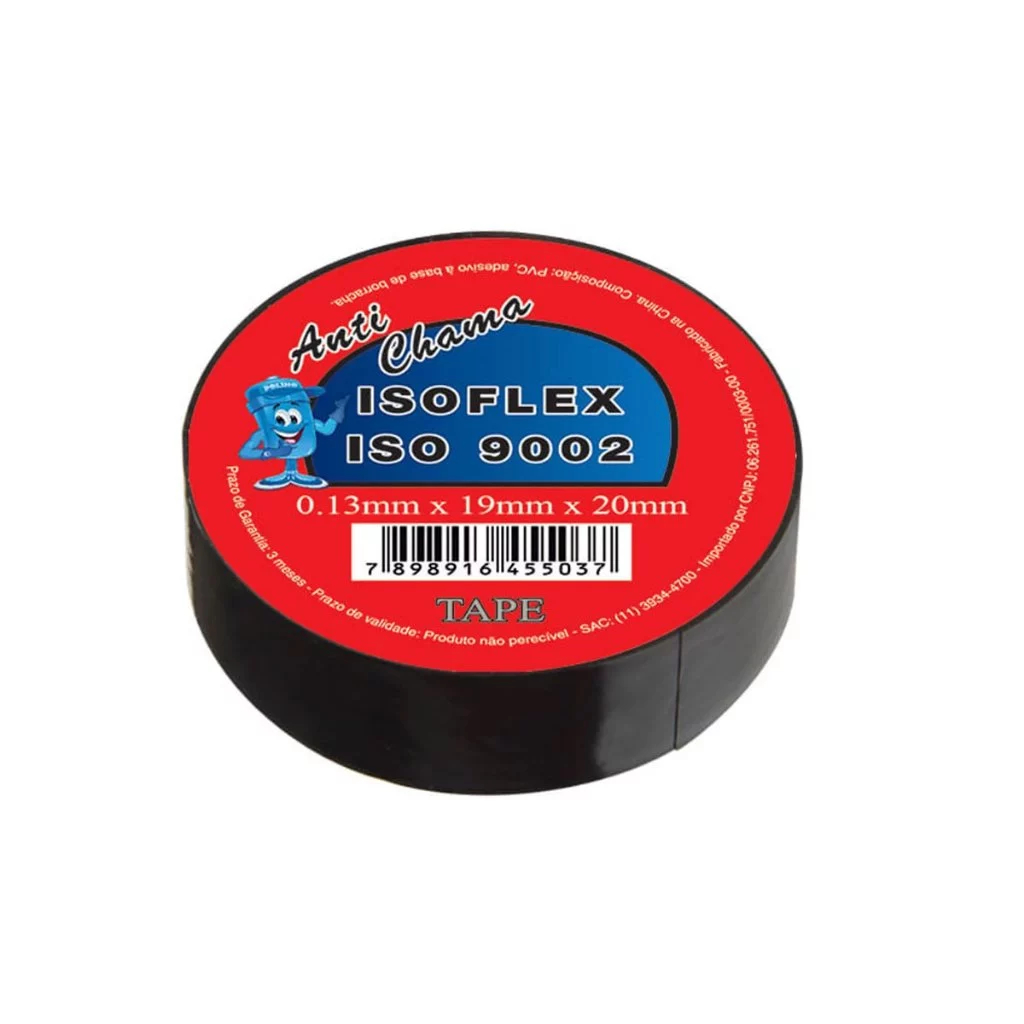 Fita Isolante Anti Chama Isoflex 19mm X 20 Metros Profissional Antichamas Rolo Adesiva Preta Original