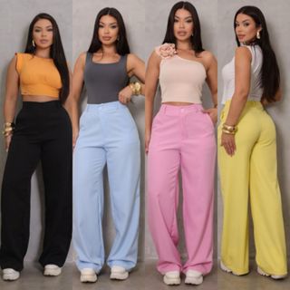 Calça Pantalona Alfaiataria Feminina Cintura Alta Tendência 2026 em Oferta na Shopee