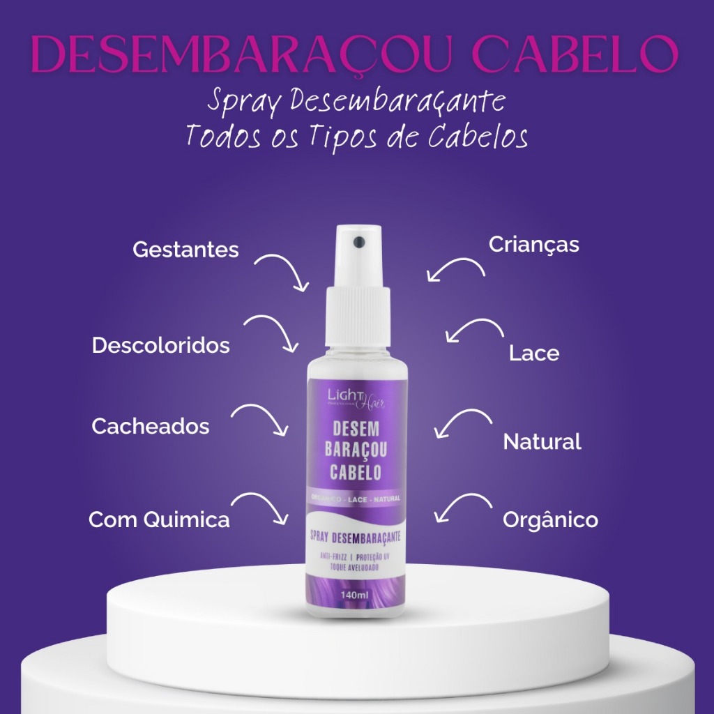 Desembaraçou Cabelo Spray Desembaraçante Light Hair 140ml Protetor Térmico Antifrizz e Leave-in